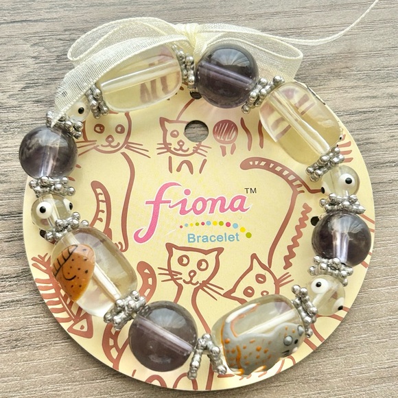 2/$30 NWT Fiona Cat Beaded Bracelet Whimsical Stretch Art Jewelry - Picture 10 of 10